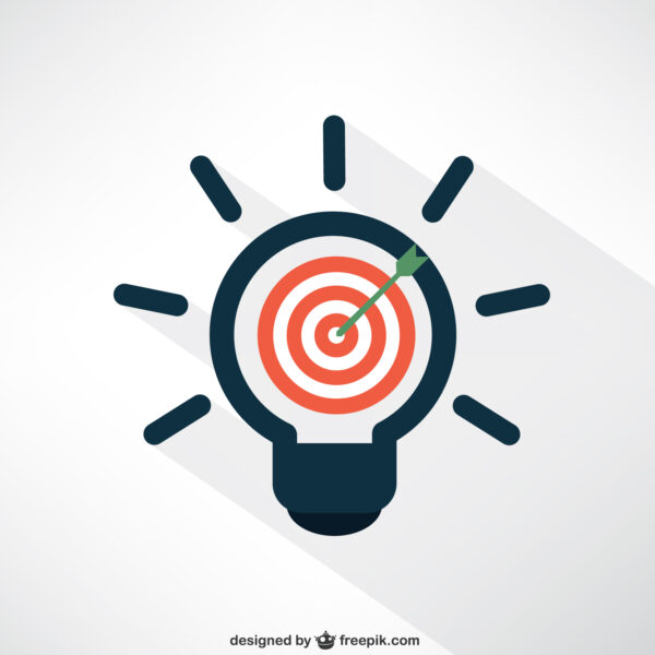 Lightbulb graphic with a target inside with an arrow in the center.